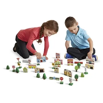 Melissa & Doug Wooden Town Play Set 32-Piece Imaginative Toy