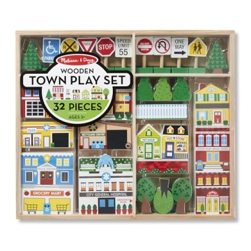 Melissa & Doug Wooden Town Play Set 32-Piece Imaginative Toy