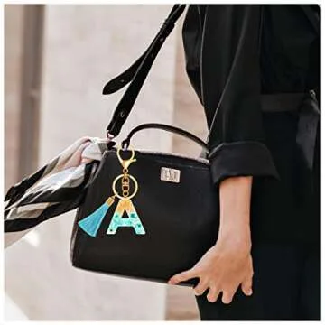 TTYY Alphabet Initial Letter Keychain for Women gift To Little Girls Tassel Butterfly Pendant Key Ring for Backpack (cyan crystal LetterA)