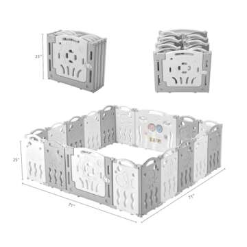 Albott Baby Fence Kid Playpen 18 Panel Albott Play Yard - Foldable Kids Safety Activity Center Playard Safety Lock Gate,Adjustable Shape, Portable Design for Indoor and Outdoor (18 Panel, Grey+White)