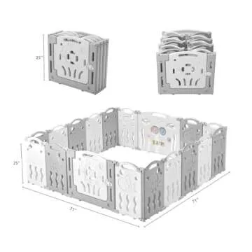 Albott Baby Fence Kid Playpen 18 Panel Albott Play Yard - Foldable Kids Safety Activity Center Playard Safety Lock Gate,Adjustable Shape, Portable Design for Indoor and Outdoor (18 Panel, Grey+White)