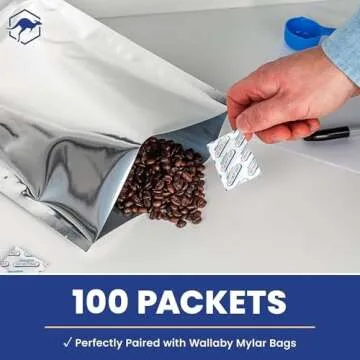 Wallaby 400cc Oxygen Absorbers for Long Term Food Storage 100 count (10х Packs of 10) Bulk - FDA Food Grade Packs for Vacuum Mylar Bag, Airtight Container Flour Sugar Cereal, Freeze Dryer & Dehydrator