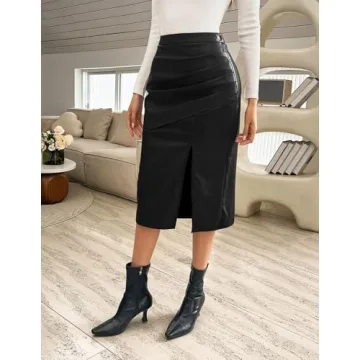 Stylish Kate Kasin Faux Leather Midi Skirt for Modern Women