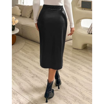 Stylish Kate Kasin Faux Leather Midi Skirt for Modern Women