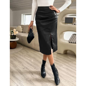 Stylish Kate Kasin Faux Leather Midi Skirt for Modern Women