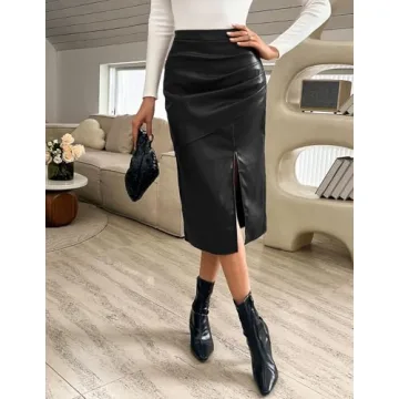 Stylish Kate Kasin Faux Leather Midi Skirt for Modern Women