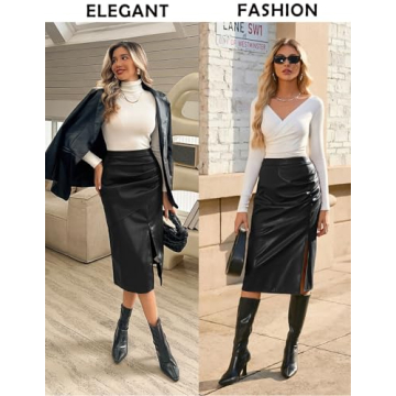 Stylish Kate Kasin Faux Leather Midi Skirt for Modern Women