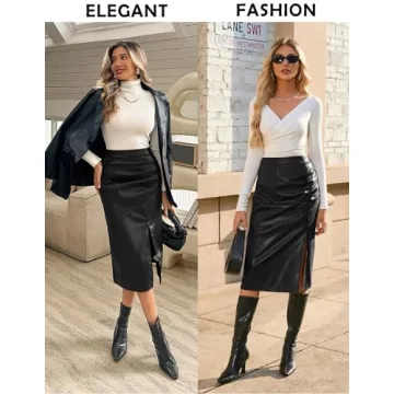Stylish Kate Kasin Faux Leather Midi Skirt for Modern Women
