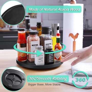 9" Lazy Susan Turntable Organizer for Cabinet, Wooden Lazy Susan for Table Top Dining Pantry Counter...