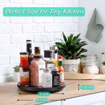 9" Lazy Susan Turntable Organizer for Cabinet, Wooden Lazy Susan for Table Top Dining Pantry Countertop Cupboard Organization, Decorative Tray for Kitchen Bathroom Decor Coffee Bar Accessories, Black