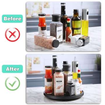 9" Lazy Susan Turntable Organizer for Cabinet, Wooden Lazy Susan for Table Top Dining Pantry Countertop Cupboard Organization, Decorative Tray for Kitchen Bathroom Decor Coffee Bar Accessories, Black