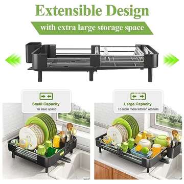 Dish Drying Rack - Expandable Dish Rack for Kitchen Counter, Large Dish Drainer, Stainless Steel Dry...