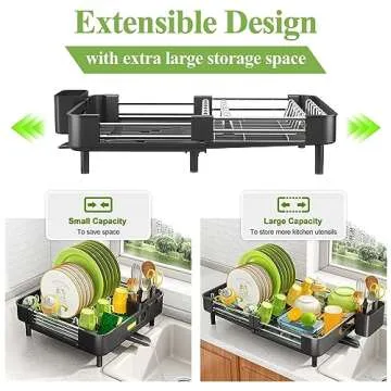 Dish Drying Rack - Expandable Dish Rack for Kitchen Counter, Large Dish Drainer, Stainless Steel Dry...