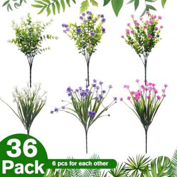 WILLBOND 36 Bundles Artificial Flowers Outdoor, UV Resistant Faux Artificial Plants Shrubs Flower Bu...