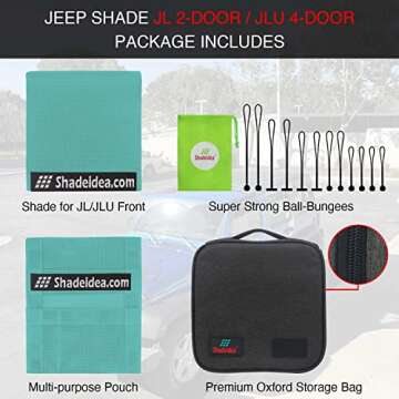 Shadeidea Sun Shade Top for Jeep Wrangler JL, JL 2 Door JLU 4 Door (2018-2023) Top Sun Shade, JLU 4d Front - Tiff Blue Mesh Screen Cover, UV Blocker with GrabBag Pouch - 10 Year Warranty