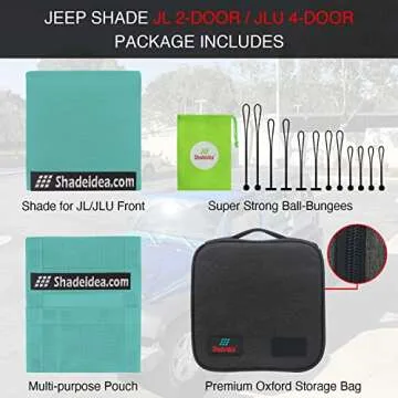 Shadeidea Sun Shade Top for Jeep Wrangler JL, JL 2 Door JLU 4 Door (2018-2023) Top Sun Shade, JLU 4d Front - Tiff Blue Mesh Screen Cover, UV Blocker with GrabBag Pouch - 10 Year Warranty