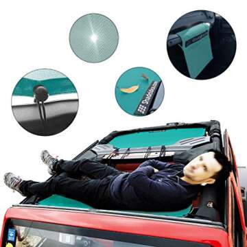 Shadeidea Sun Shade Top for Jeep Wrangler JL, JL 2 Door JLU 4 Door (2018-2023) Top Sun Shade, JLU 4d Front - Tiff Blue Mesh Screen Cover, UV Blocker with GrabBag Pouch - 10 Year Warranty