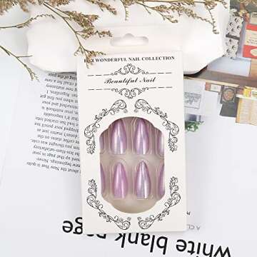 Purple Press on Nails Almond Medium Glitter Fake Nails Acrylic Rainbow Nail Design French Nail Tip F...