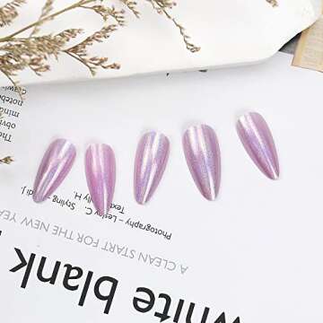 Purple Press on Nails Almond Medium Glitter Fake Nails Acrylic Rainbow Nail Design French Nail Tip False Nails Full Cover Coffin Stick on Nails Decorations for Women Nail Decorations Supplies 24Pcs