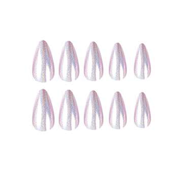 Purple Press on Nails Almond Medium Glitter Fake Nails Acrylic Rainbow Nail Design French Nail Tip False Nails Full Cover Coffin Stick on Nails Decorations for Women Nail Decorations Supplies 24Pcs