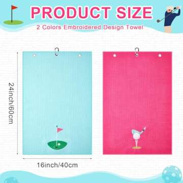 Mindsoft 2 Pieces Funny Golf Towel Microfiber Embroidered Towels for Women Ball Bags with Clips Acce...