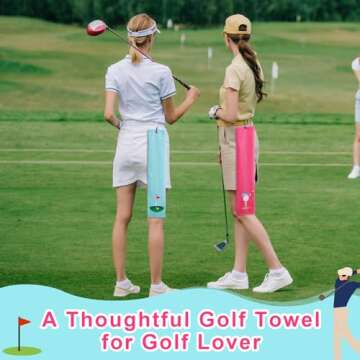 Mindsoft 2 Pieces Funny Golf Towel Microfiber Embroidered Towels for Women Ball Bags with Clips Accessories Waffle Pattern for Mother Golf Fan Birthday Gifts (Hot Pink Blue,Elegant Style)
