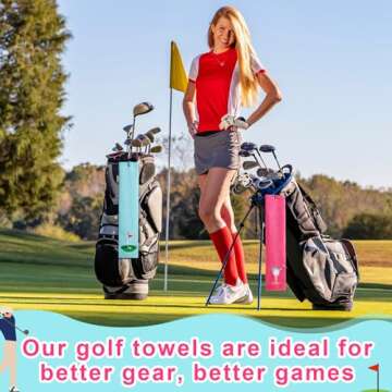 Mindsoft 2 Pieces Funny Golf Towel Microfiber Embroidered Towels for Women Ball Bags with Clips Accessories Waffle Pattern for Mother Golf Fan Birthday Gifts (Hot Pink Blue,Elegant Style)