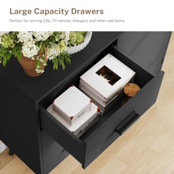 Iwell Black Cabinet 3 Drawers Adjustable Shelf Storage