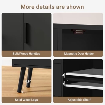 Iwell Black Cabinet 3 Drawers Adjustable Shelf Storage