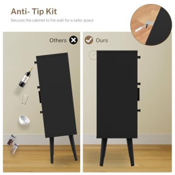 Iwell Black Cabinet 3 Drawers Adjustable Shelf Storage