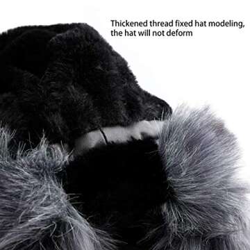 EBEYUKI Women Ladies Girls Cossack Russian Style Faux Fur Hat Winter Warm Cap Ushanka Hat Winter Russian Thermal Fluffy Furry Ear Warmer Motorcycle Skiing Cap Costume Gift Black, Medium