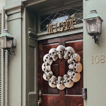 Halloween Welcome Sign and Skull Wreath 2 Pack- Decorate Your Home or Office Door, Haunted House, or...