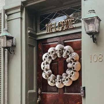 Halloween Welcome Sign and Skull Wreath 2 Pack- Decorate Your Home or Office Door, Haunted House, or...