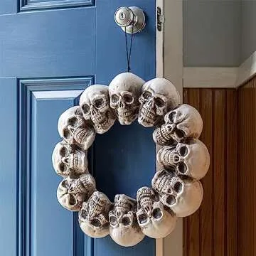 Halloween Welcome Sign and Skull Wreath 2 Pack- Decorate Your Home or Office Door, Haunted House, or Party w Fall Wall Hanging Skeleton Bone Decorations! Weatherproof Decor for Indoor or Outdoor Use