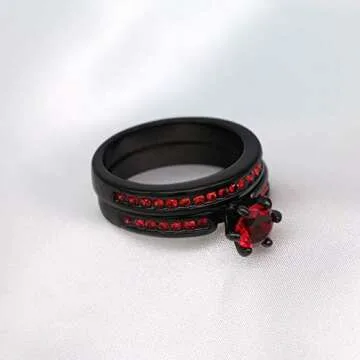 Stylish Black Gold Plated Bridal Set with Red CZ
