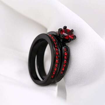 Stylish Black Gold Plated Bridal Set with Red CZ