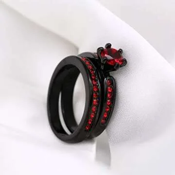 Stylish Black Gold Plated Bridal Set with Red CZ