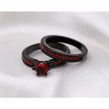 Stylish Black Gold Plated Bridal Set with Red CZ