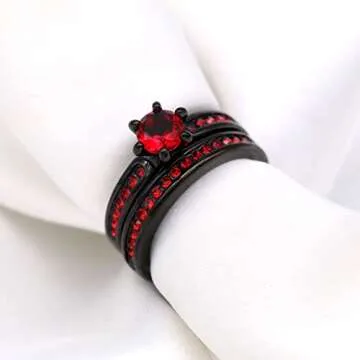 Stylish Black Gold Plated Bridal Set with Red CZ