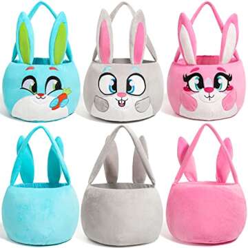 JOYIN 3 Pcs Plush Easter Bunny Basket, Cute Bunny Basket with Long Plush Ear for Baby Girls Boys Eas...