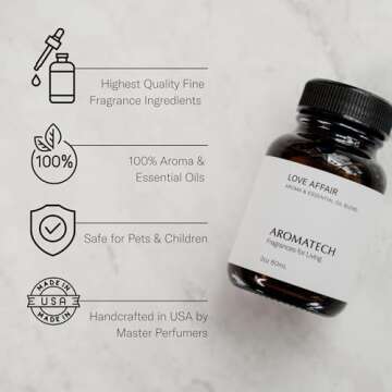 AromaTech Love Affair Aroma Essential Oil Blend: Luxury Hotel Inspired Aromatherapy with Jasmine, Saffron, Cedar & Amber for Ultrasonic Diffusers & Nebulizers - 4 fl oz, 120 mL