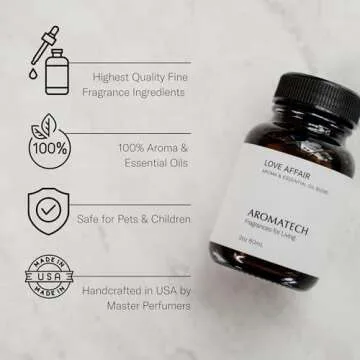 AromaTech Love Affair Aroma Essential Oil Blend: Luxury Hotel Inspired Aromatherapy with Jasmine, Saffron, Cedar & Amber for Ultrasonic Diffusers & Nebulizers - 4 fl oz, 120 mL