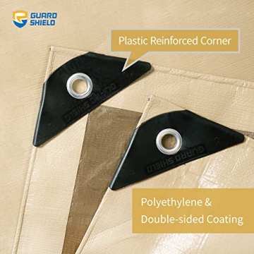 GUARD SHIELD Beige Tarp Heavy Duty Waterproof 12x20 Feet Outdoor Poly Tarps Cover Thick UV Resistant...