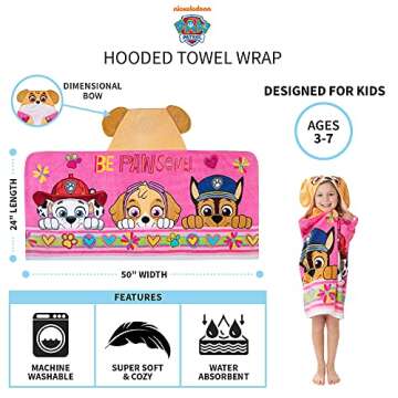Franco Paw Patrol Pink Bath/Pool/Beach Soft Cotton Terry Hooded Towel Wrap, 24" x 50", Kids