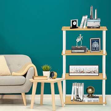 Furinno Turn-N-Tube 4-Tier Multipurpose Shelf Display Rack, Square Tube, Beech/White
