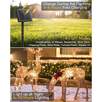 Brightown Solar String Lights, 2 Packs Total 66Ft 200 LED Solar Fairy Lights with 8 Modes, Waterproof Solar Lights for Outside Patio Yard Tree Wedding Christmas(Warm White)