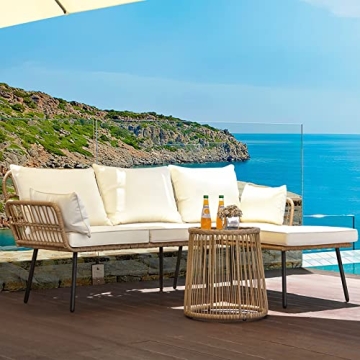 YITAHOME Rope Woven Sectional L-Shaped Sofa, 3 Pieces Patio Furniture Set for Patio Backyard Poolsid...