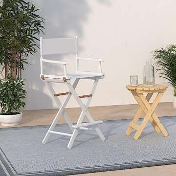 Casual Home Director's Chair - Elegant White Frame & Canvas, Perfect for Any Event