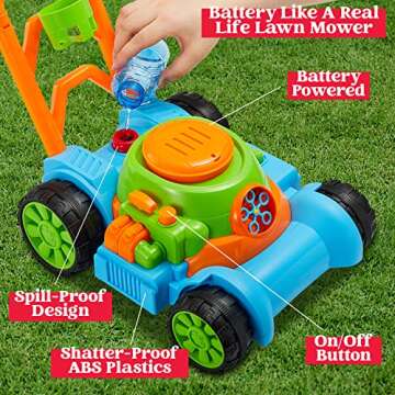 Sloosh Bubble Lawn Mower Toddler Toys - Kids Toys Bubble Machine Summer Outdoor Toys Games, Bubble Mower Outside Push Toys for Toddlers Preschool Kid Boys Girls Birthday Valentines Gifts (Blue)