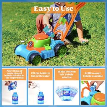 Sloosh Bubble Lawn Mower Toddler Toys - Kids Toys Bubble Machine Summer Outdoor Toys Games, Bubble Mower Outside Push Toys for Toddlers Preschool Kid Boys Girls Birthday Valentines Gifts (Blue)